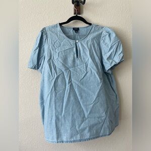 JCREW Chambray Puff Sleeve Keyhole Top NWOT